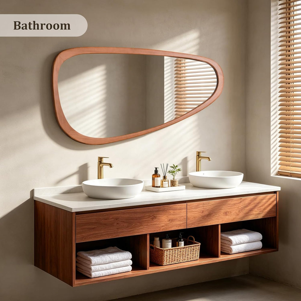 HOMECOOKIN 48" H x 22" W Asymmetrical Mirror, Irregular Wooden Wall...
