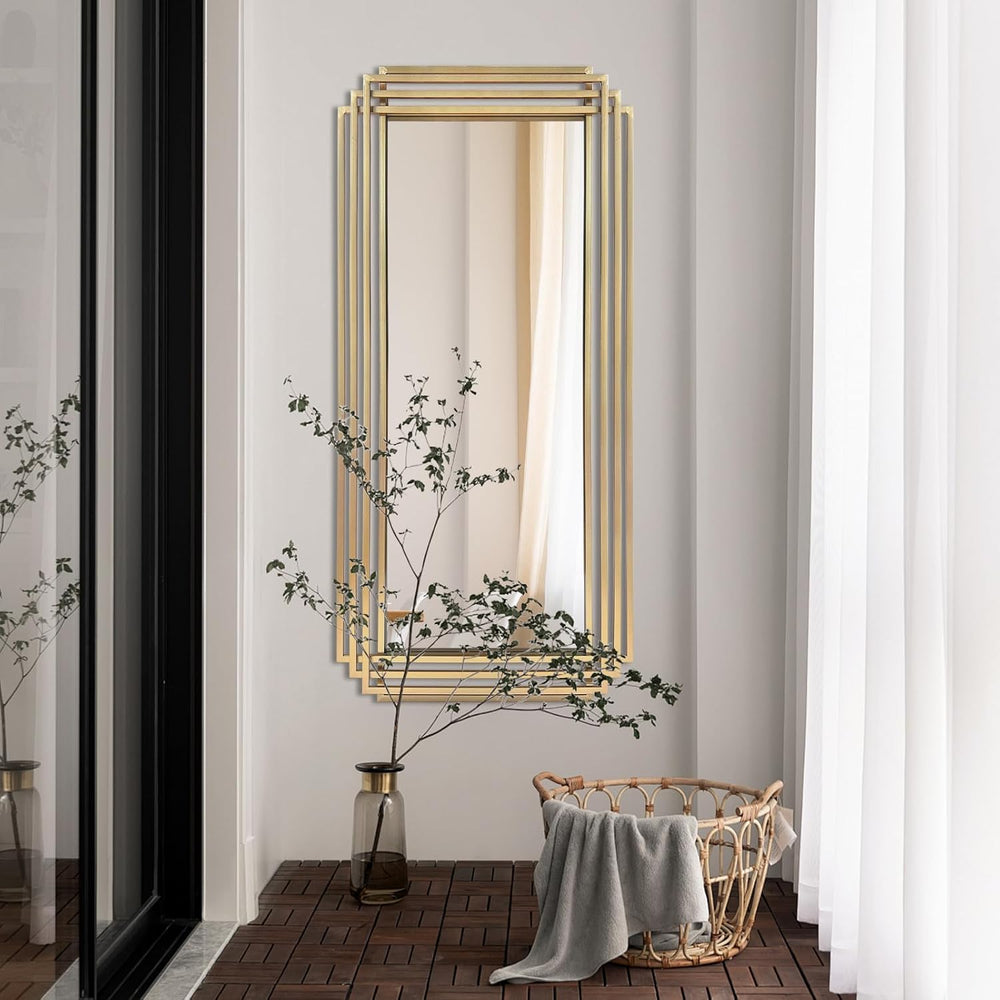 47"x22" Large Rectangle Decorative Mirror with Geometric Frame