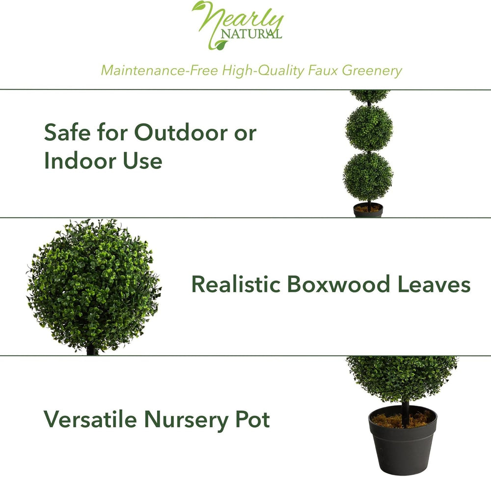 Nearly Natural 36in Artificial Triple Ball Boxwood Topiary Tree - Indoor Outd...