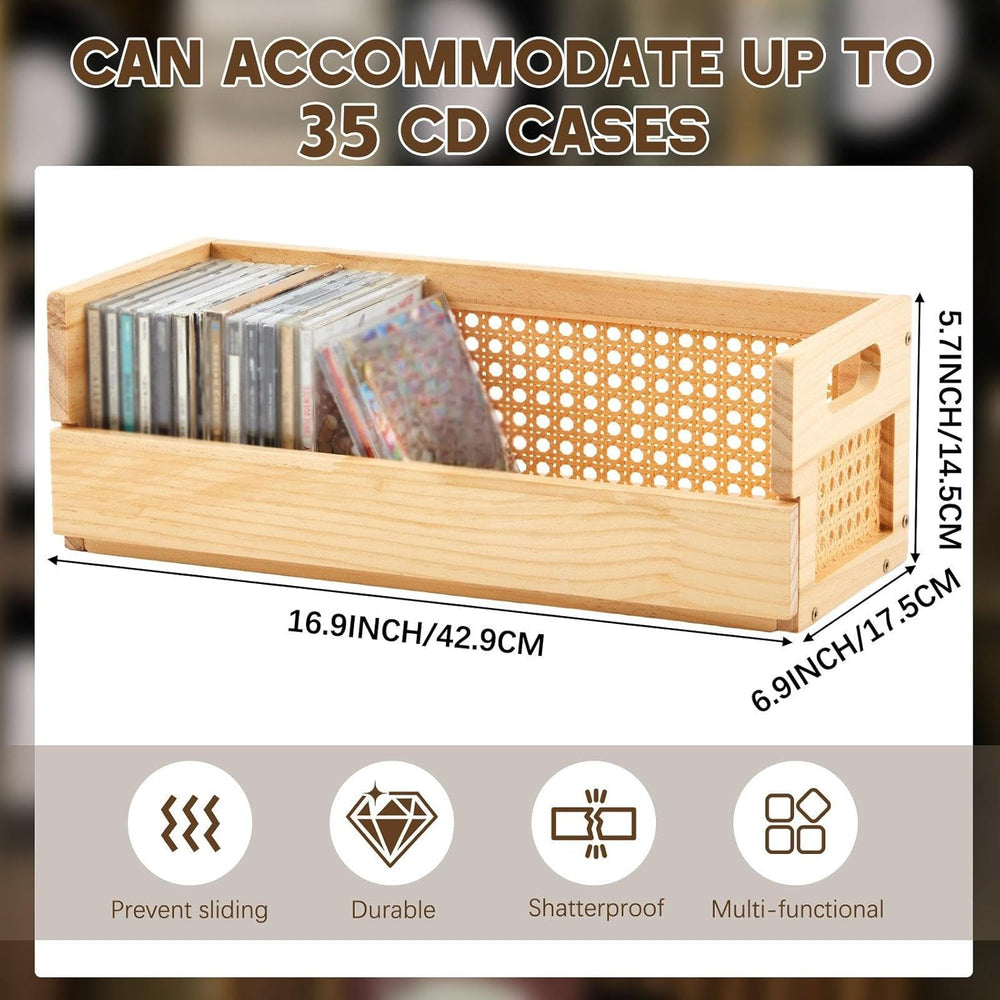 CroBlissful 2 Set Wooden CD Storage Box Holder Shelf with Carrying Handles, R...