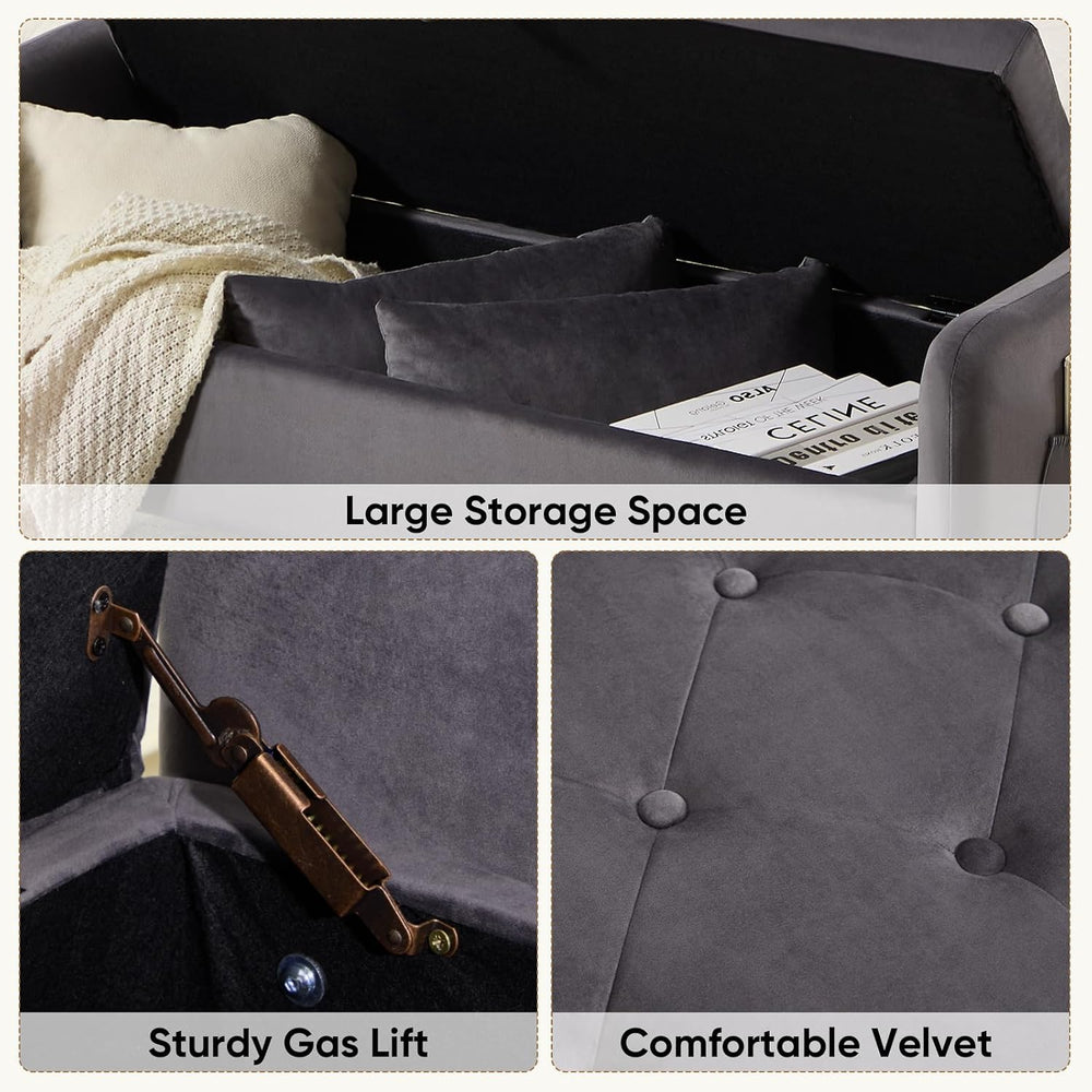 48" End of Bed Bench, Modern Storage Bench for Bedroom Dark Grey