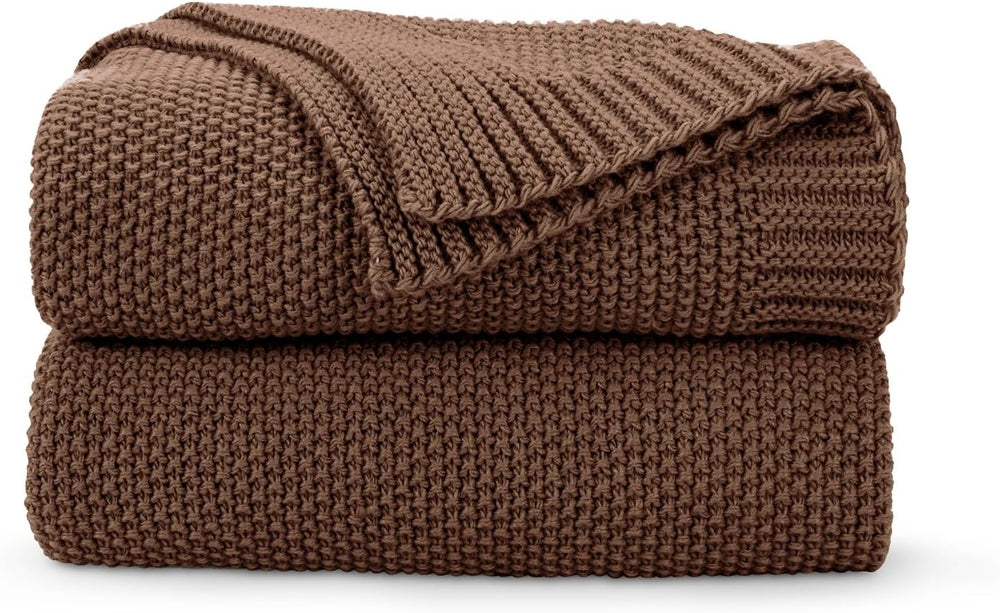 CozeCube Dark Brown Seed Stitch Throw Blanket 60"x80", Farmhouse Decor