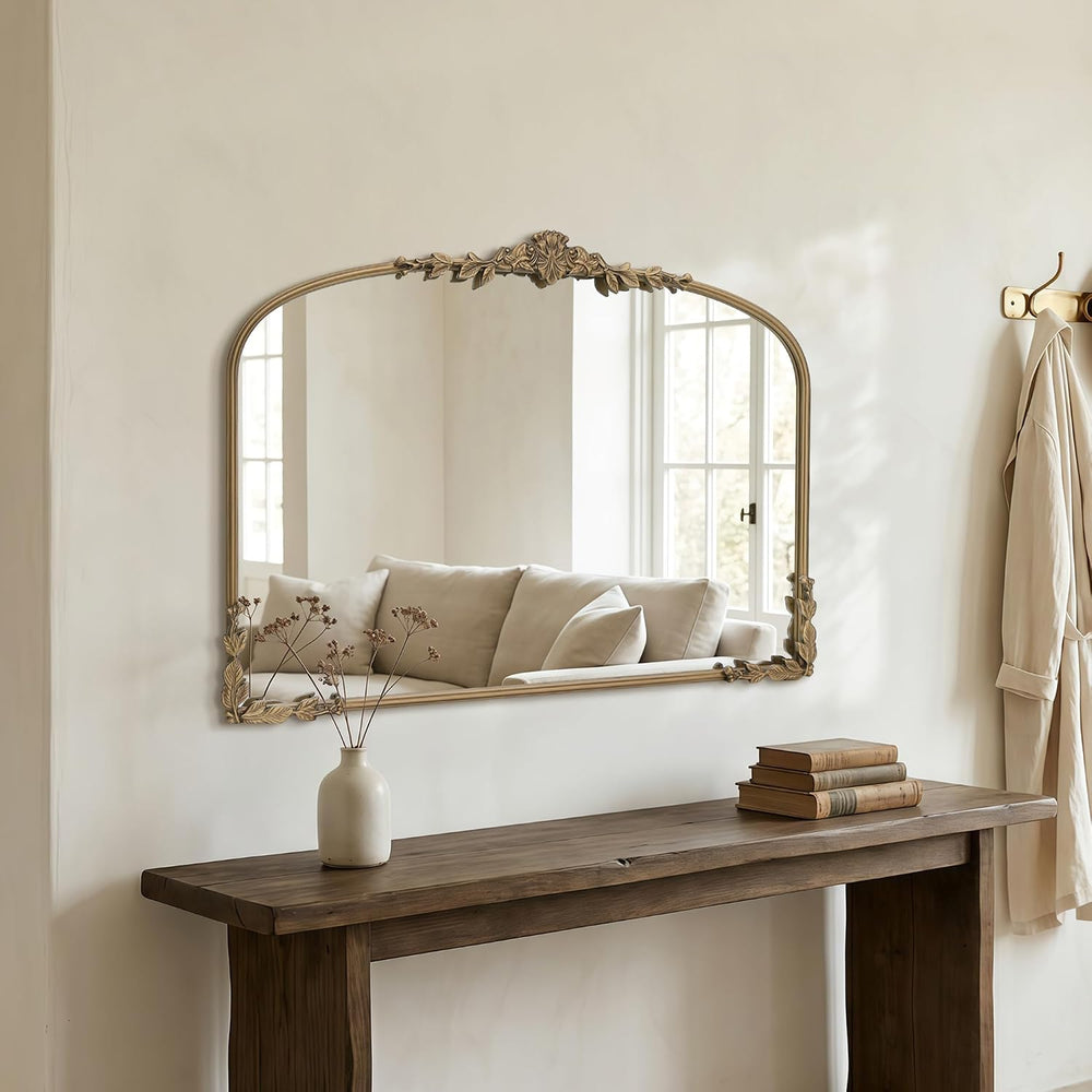 Large Gold Arched Mirror: 40"x30" Matt Gold Vintage Wall Mirror