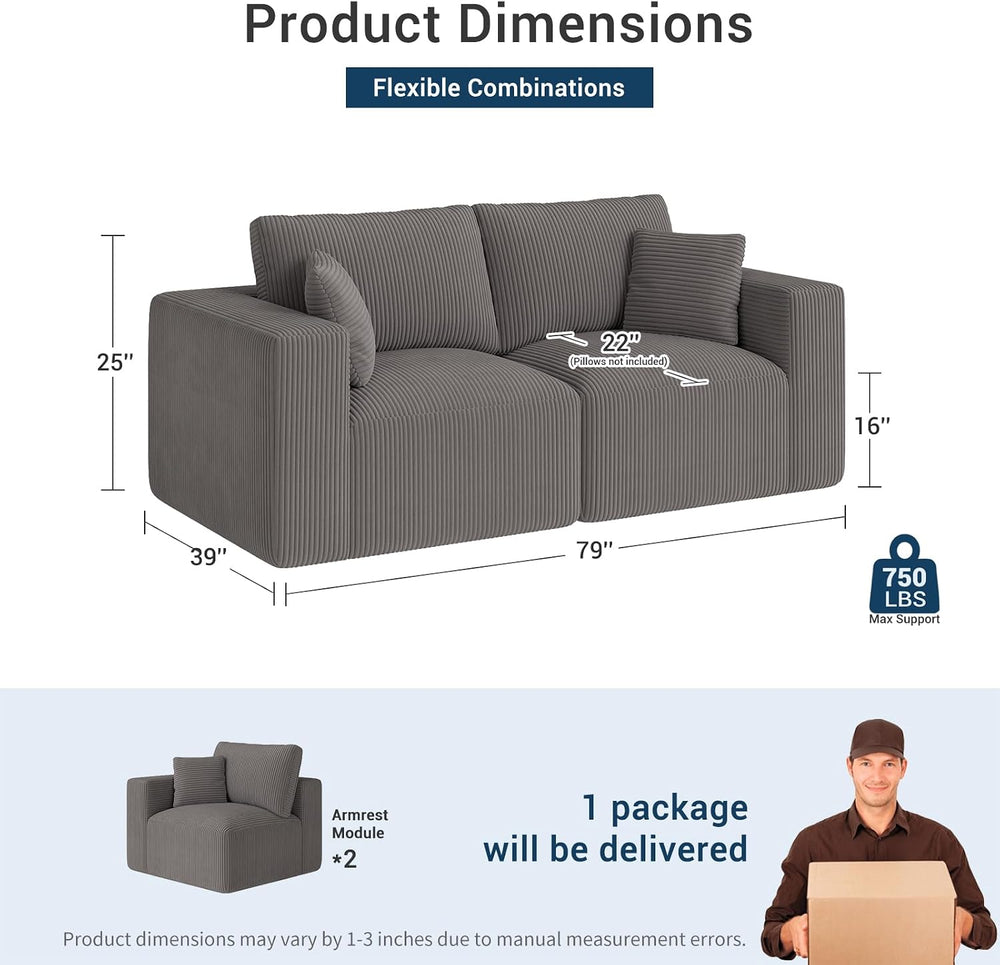 Modular Loveseat Couch Cloud Couches for Living Room - 79" Boneless Sofa...