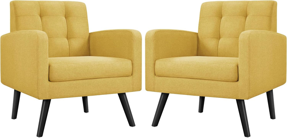 Yaheetech Mid Century Accent Chairs Set of 2 Living Room Chairs Yellow