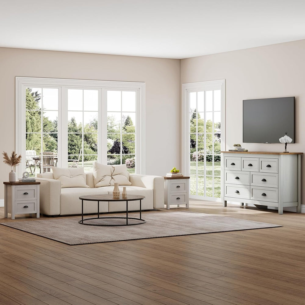 SINROM White Dresser Bedroom Set,7 Drawer Dresser & 2 Drawer Nightstands