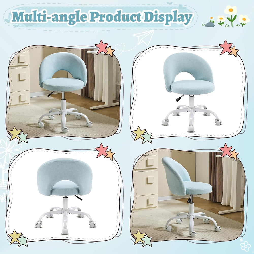VINGLI Small Vanity Chair with Wheels for Girls.Cute Modern Adjustable Height...