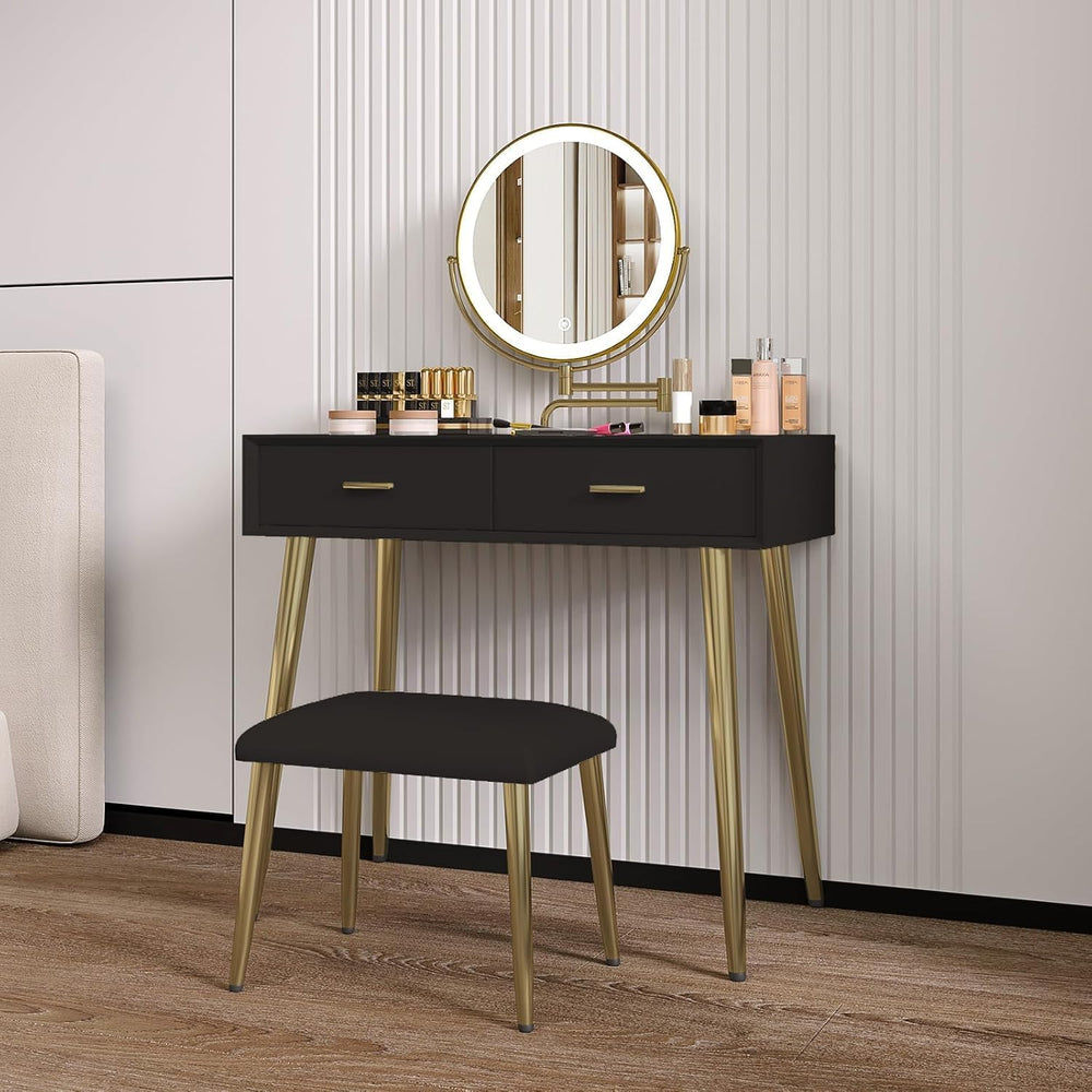Vanity Desk Set with 360° Rotating Mirror and Lights, Small Makeup Vanity wit...