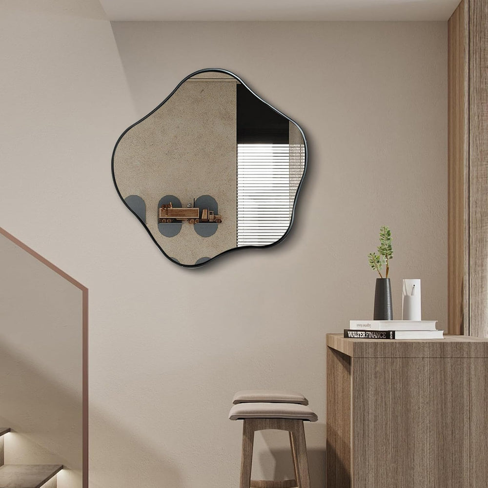 Scalloped Irregular Mirror, 24" Asymmetrical Art Deco Wall Mirror with G...