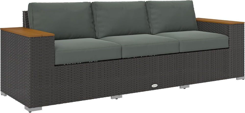 Outsunny 3-Seat Outdoor Patio Sofa Couch 24.5" Wide Deep Seats Dark Gray