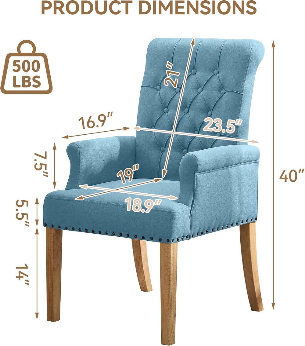 Dining Chair with Arms, Upholstered High Back Dining Room Chairs, Blue