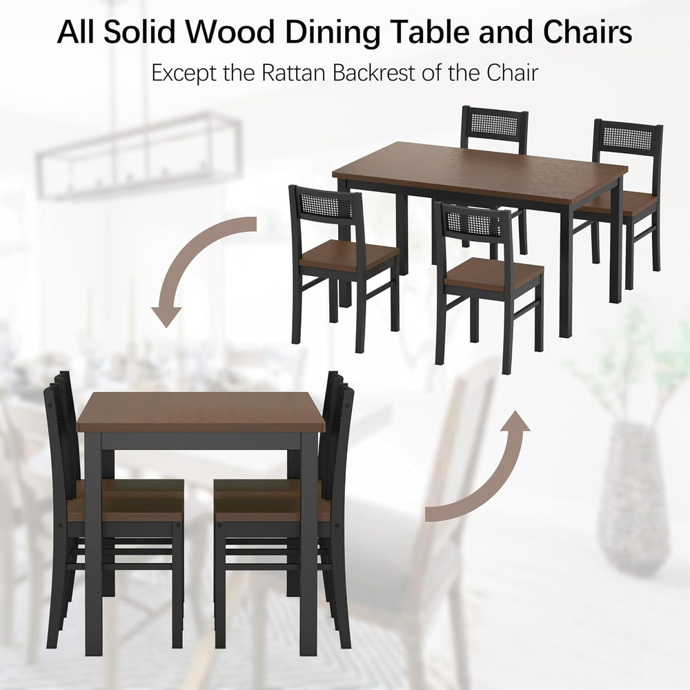 Dining Table Set for 4, Solid Wood Kitchen Table Chairs Set of 4, 43.3” Space...