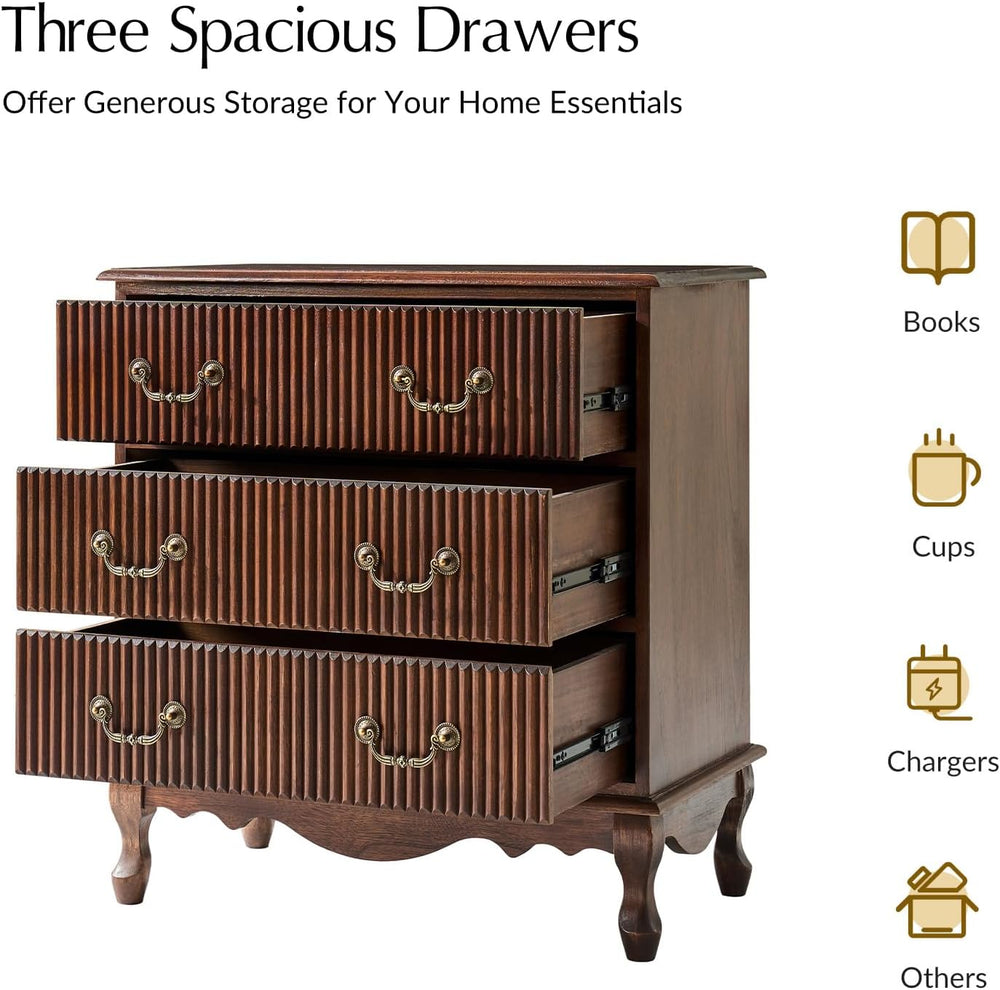 HULALA HOME Transitional Side Table Set of 2 with 3 Drawers and Charging Stat...