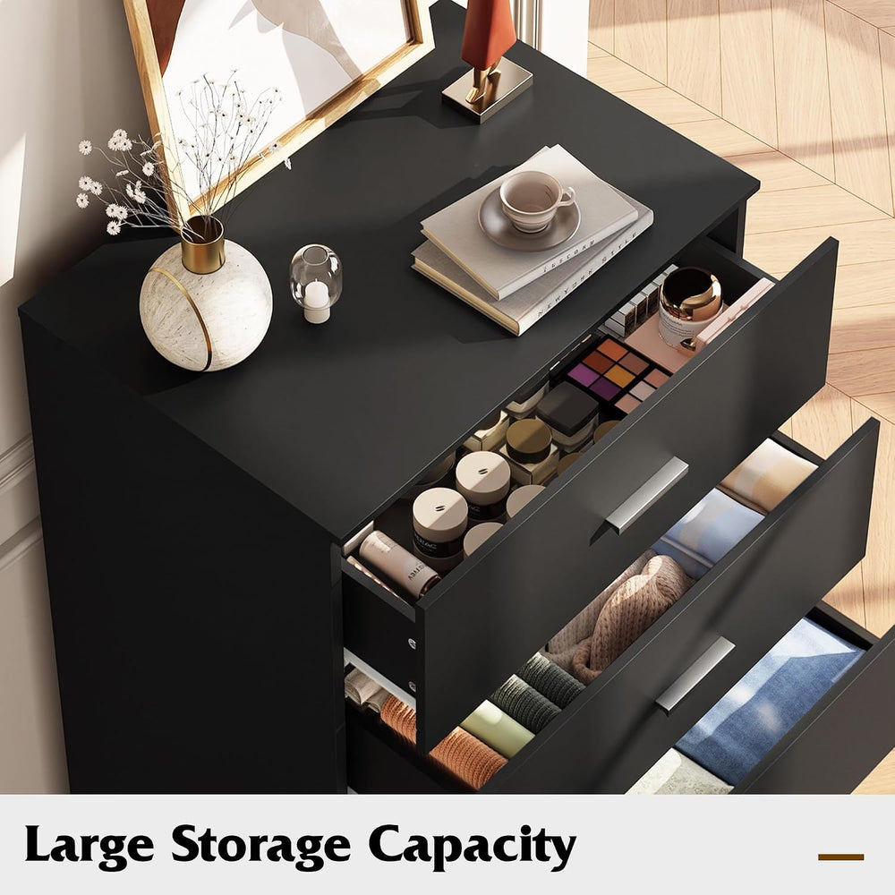 WLIVE Black 5 Drawer Dresser Tall for Bedroom with SGS-Tested Anti-Tip
