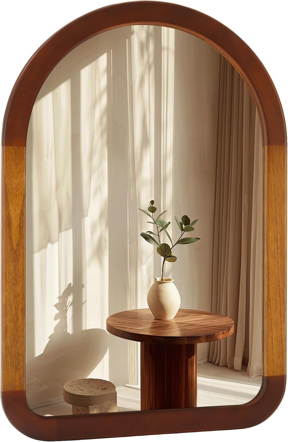 Arched Mirror 24 x 36 Inch,Brown Wood Rustic Bathroom Wall Walnut Mirror