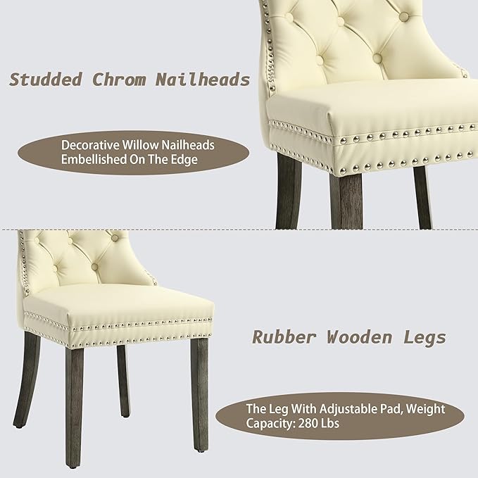 KCC Faux Leather Dining Chairs Set of 4, Upholstered High-end Tufted Dining R...