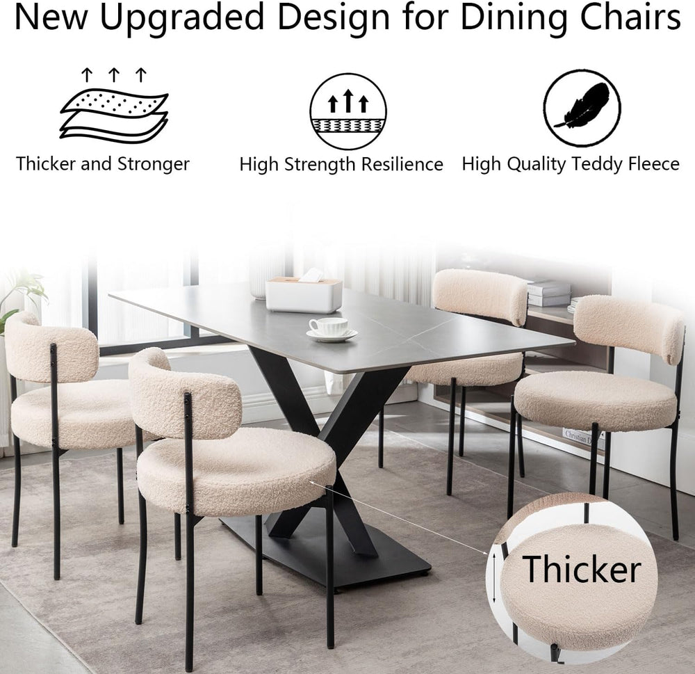 Cinxzar Boucle Dining Chairs Set of 2, Upholstered Dining Room Chairs with Bl...