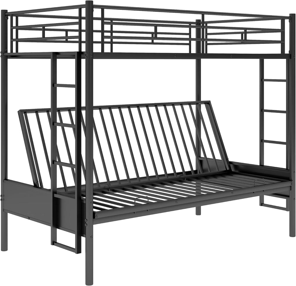 Bellemave Twin Over Futon bunk Bed, loft Bed with futon, Twin Over Full Futon...