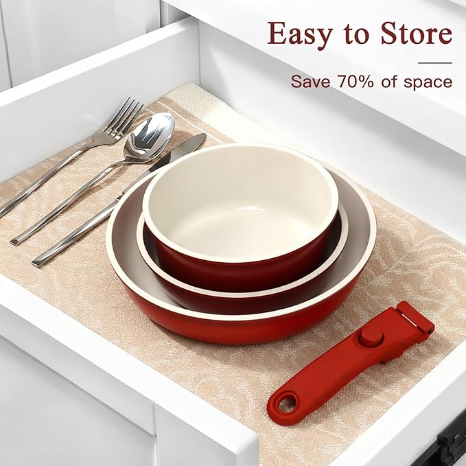 GiPP 5PCS Pots and Pans Set Non Stick, Nonstick Cookware Set Detachable Handle