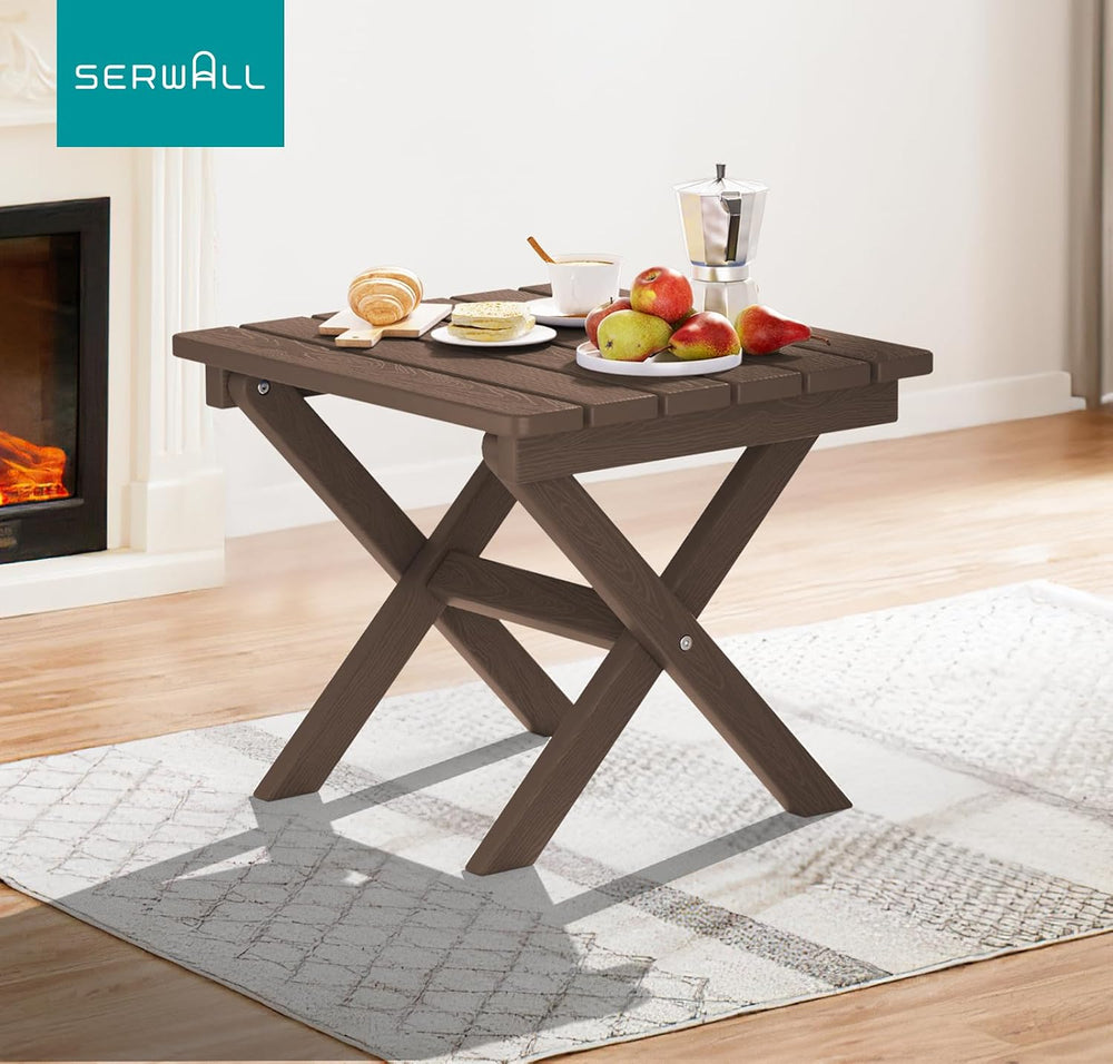 SERWALL Small Folding Outdoor Side Table Set of 2, Coffee