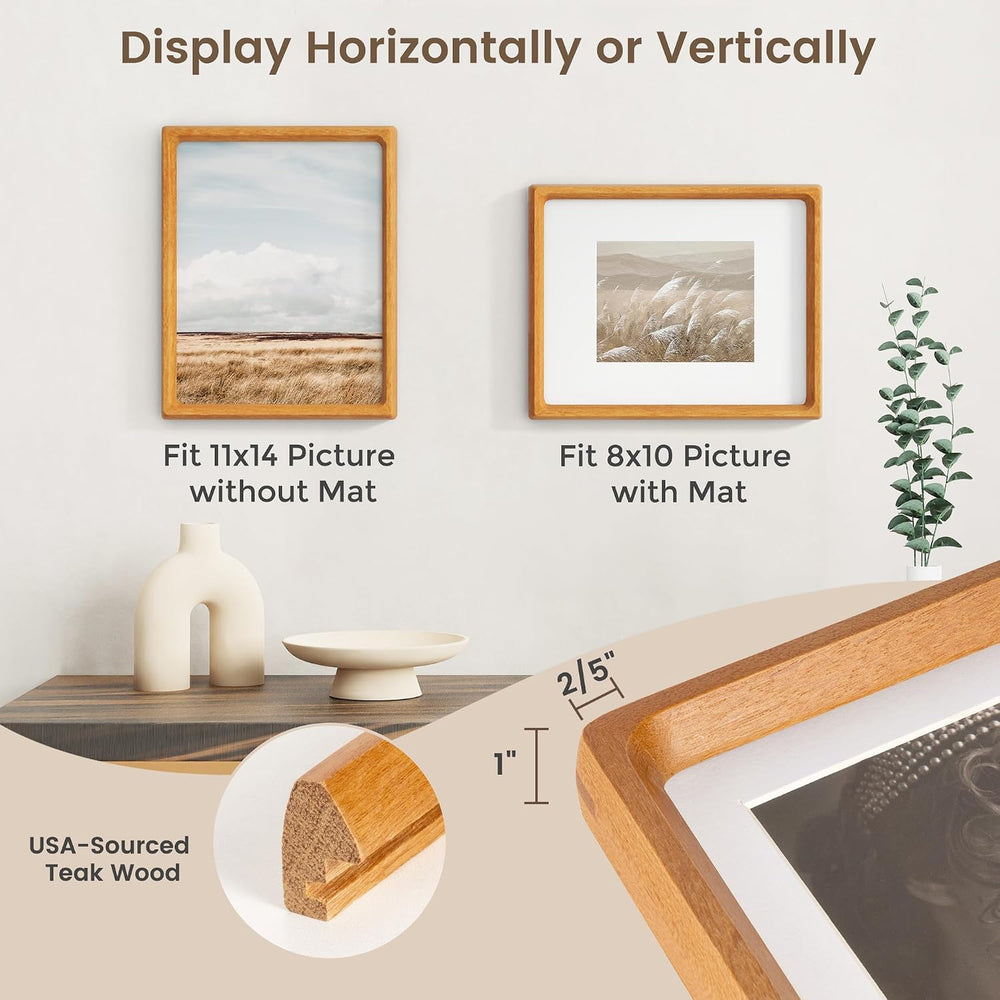 11x14 Picture Frame, USA-Sourced Teak Wood Photo Frames with HD Tempered Glas...