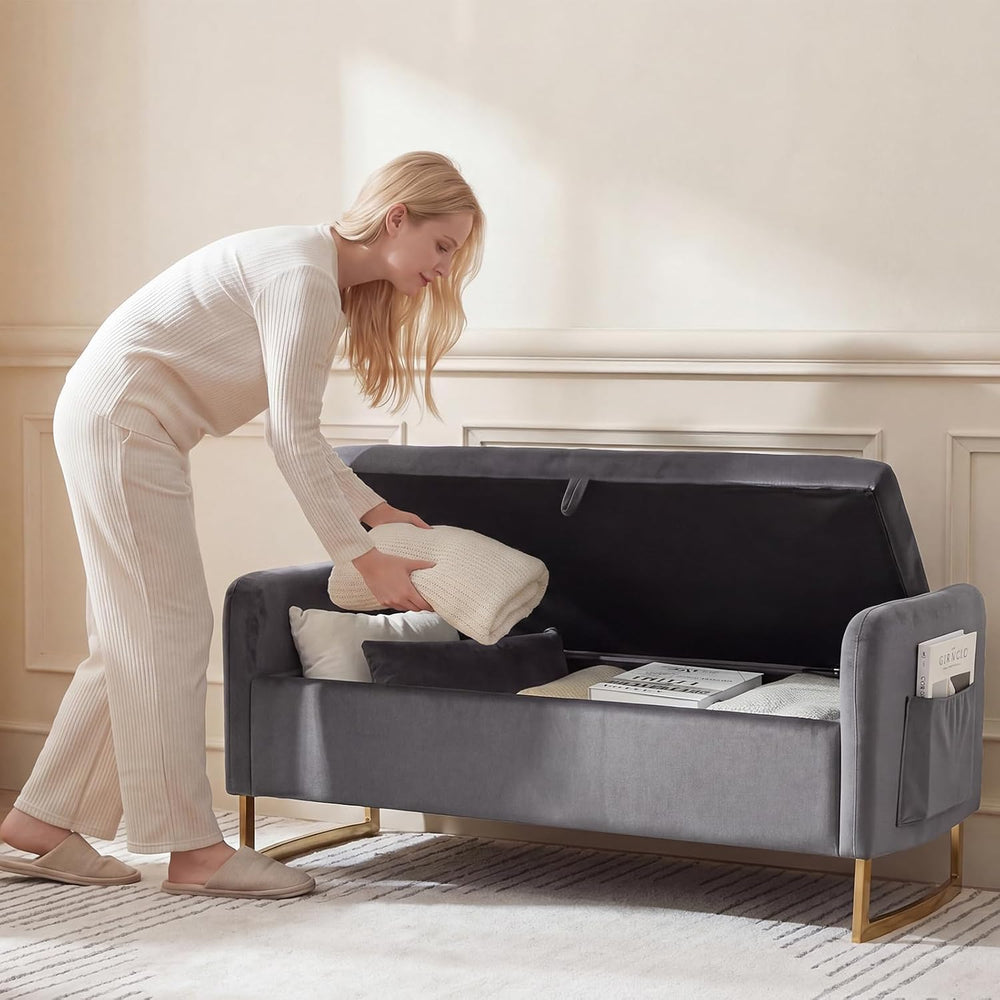 48" End of Bed Bench, Modern Storage Bench for Bedroom Dark Grey