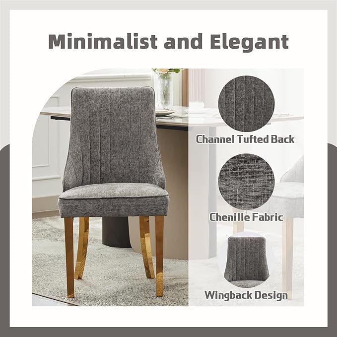 Dining Chairs Set of 4,Modern Channel Tufted Upholstered Dining Chairs with G...