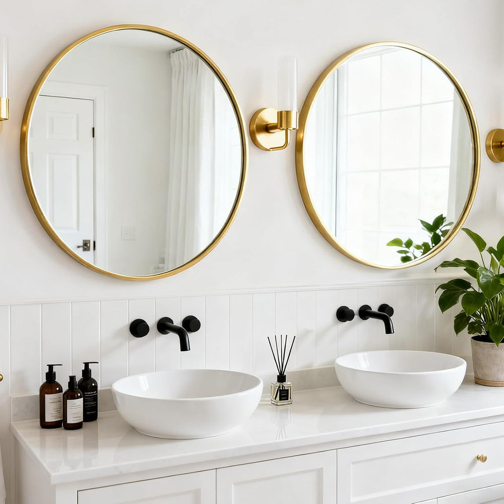 Round Wall Mirror 30 Inch Gold Vanity Mirror with Metal Frame