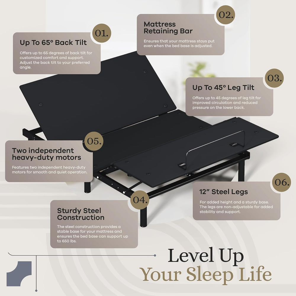 Sven and Son Essential Adjustable Bed Base (Frame Only), Easy Assembly, Head ...