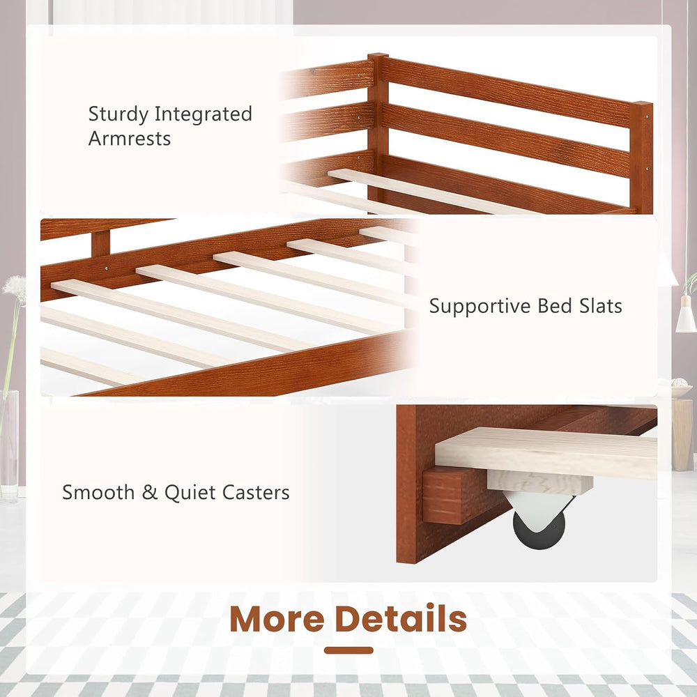 GIANTEX Twin Daybed with Trundle, Wood Trundle Bed with Wood Slat Support, Mi...