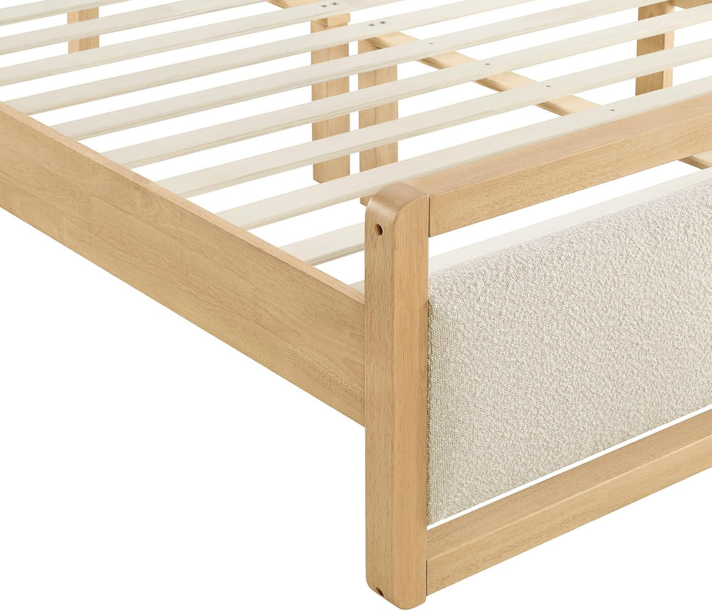KISLOT Queen Wood Platform Bed Frame with Boucle Upholstered Headboard, Mid-C...