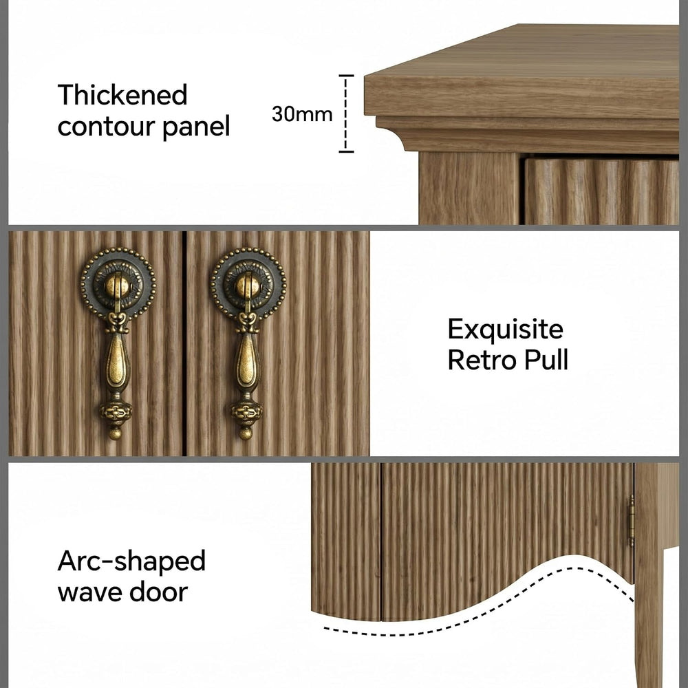40" Fluted Buffet Storage Cabinet, Sideboard Credenza,Light Oak