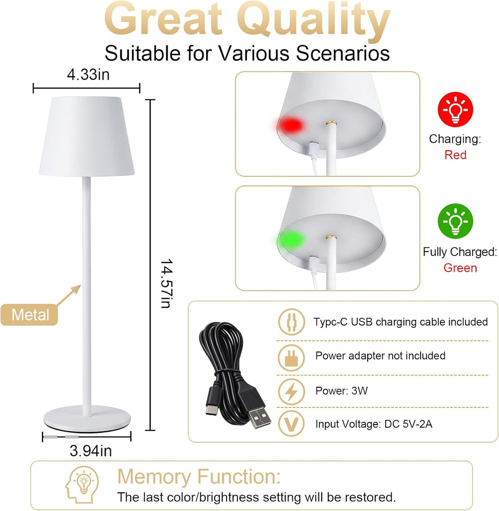 4 Pack Cordless Table Lamp Rechargeable White