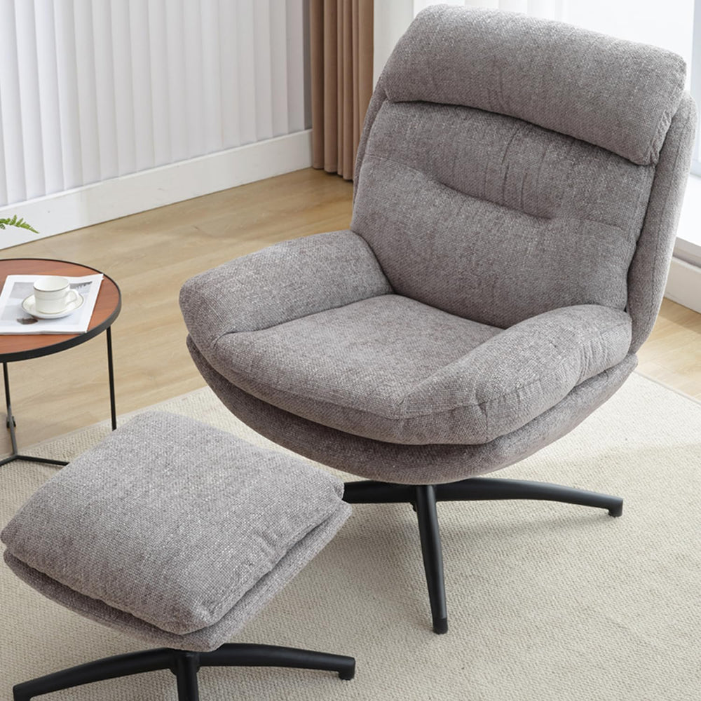 Swivel Accent Chair with Ottoman Set for Living Room, Chenille Comfy Reading ...