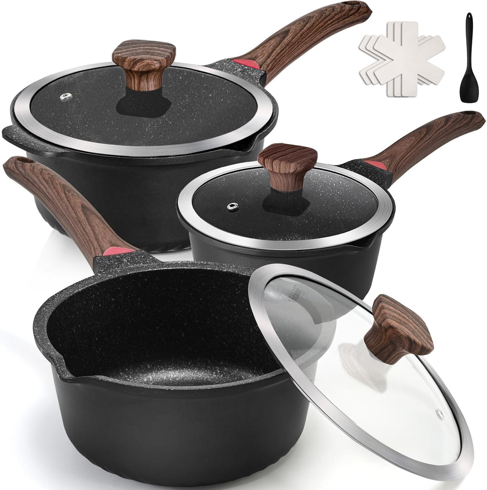 VINCHEF Sauce Pan Set with Lid 10PCS, 2QT+3QT+4QT Non Stick Sauce Pots Cooking