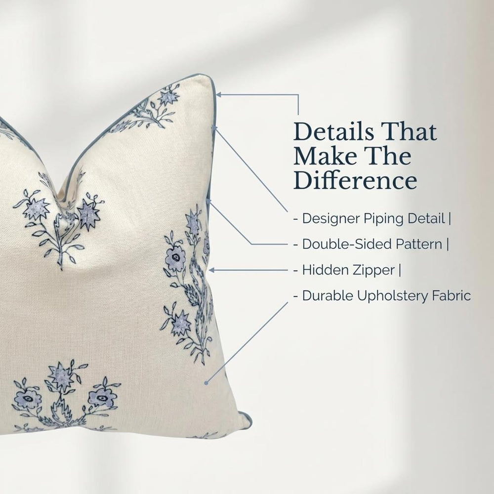 Jillien Harbor “The Mary” Blue and White Decorative Throw Pillow Cover – Flor...