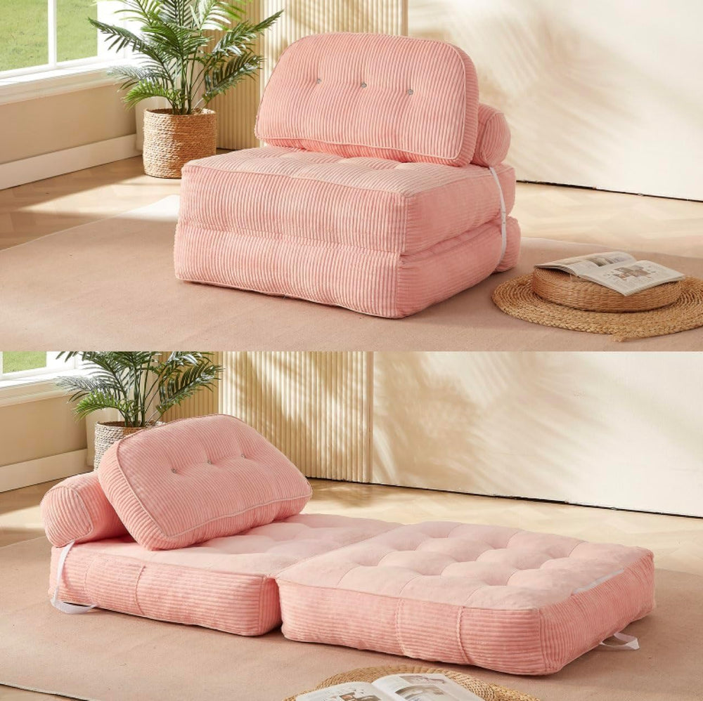 Pink Boneless Chair Bed with Pillow & Blanket, Foldable Sofa Bed