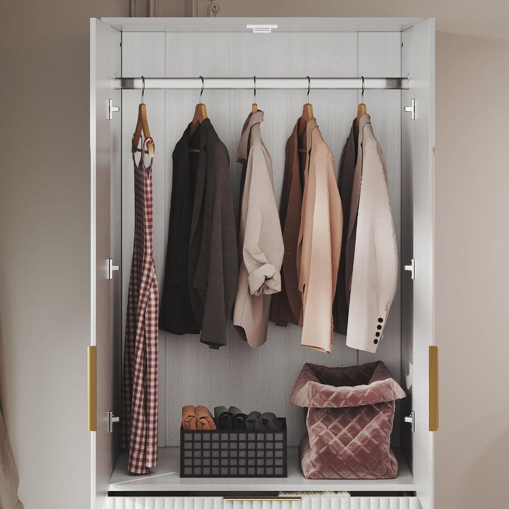TOKSOM 70" Wardrobe Armoire Wooden Closet with 2 Doors and 3 Drawers, Be...