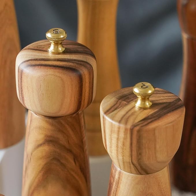 Salt and Pepper Mill Set with Tray, Adjustable Ceramic Grinder Salt Mill