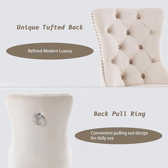 KCC Velvet Dining Chairs Set of 2, Upholstered High-end Tufted Dining Room Ch...