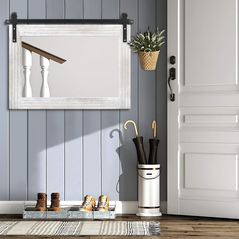 AAZZKANG Large Barn Door Mirror with Wood Framed Rectangle Mirrors for Wall B...