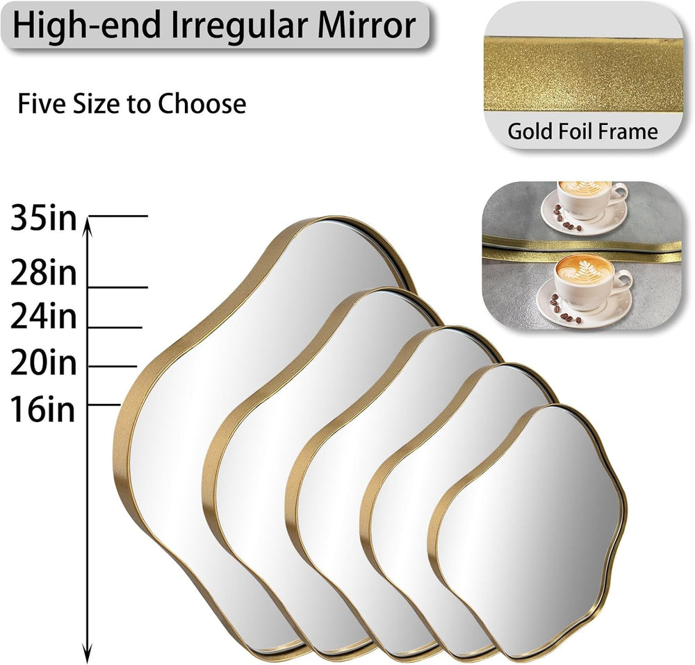 Scalloped Irregular Mirror, 16" Asymmetrical Art Deco Wall Mirror with G...