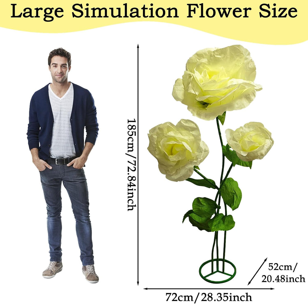 Giant Peony Artificial Flower 3PCS, Yellow Foldable Fake Flowers
