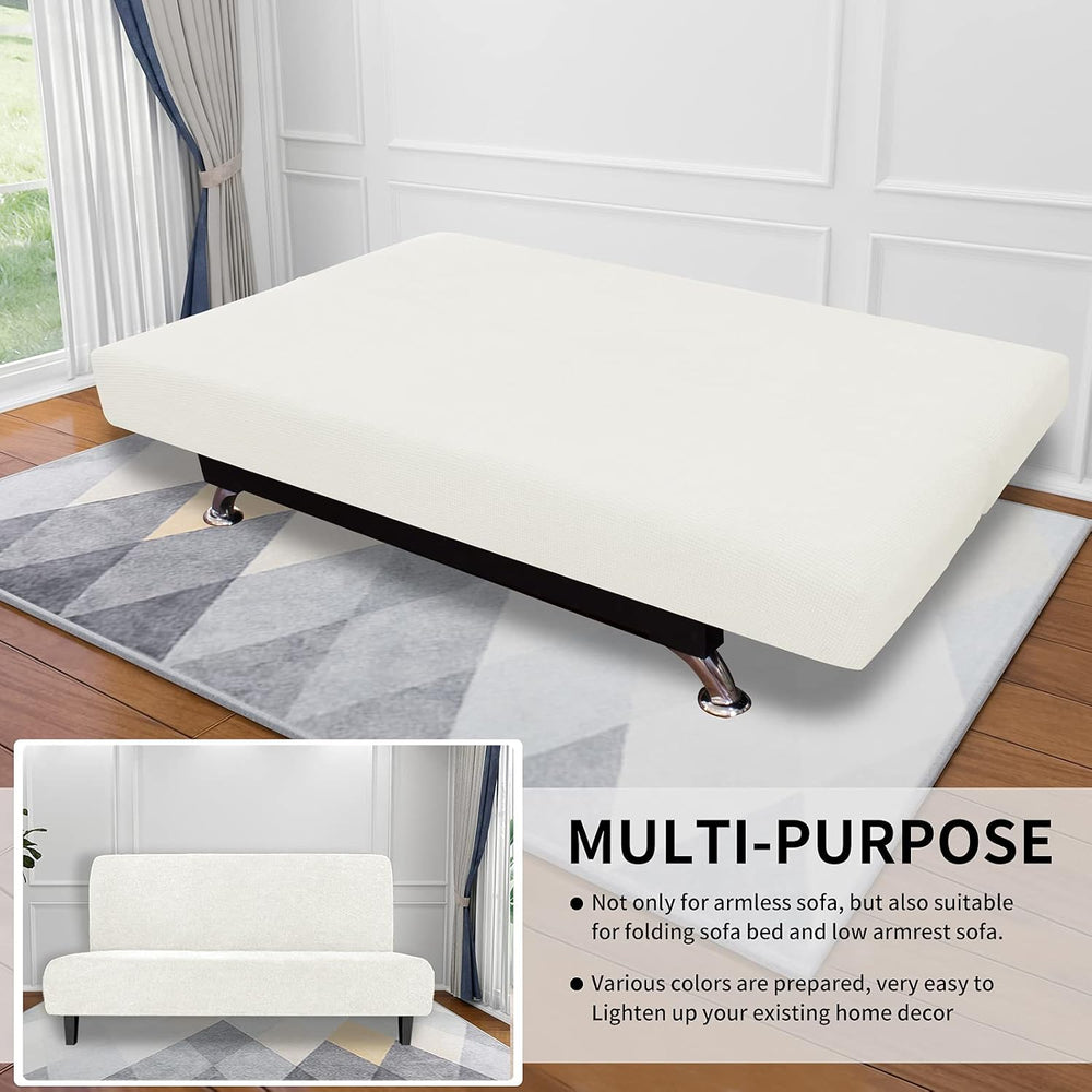 Easy-Going Stretch Medium Futon Slipcover Armless Futon Cover Cream
