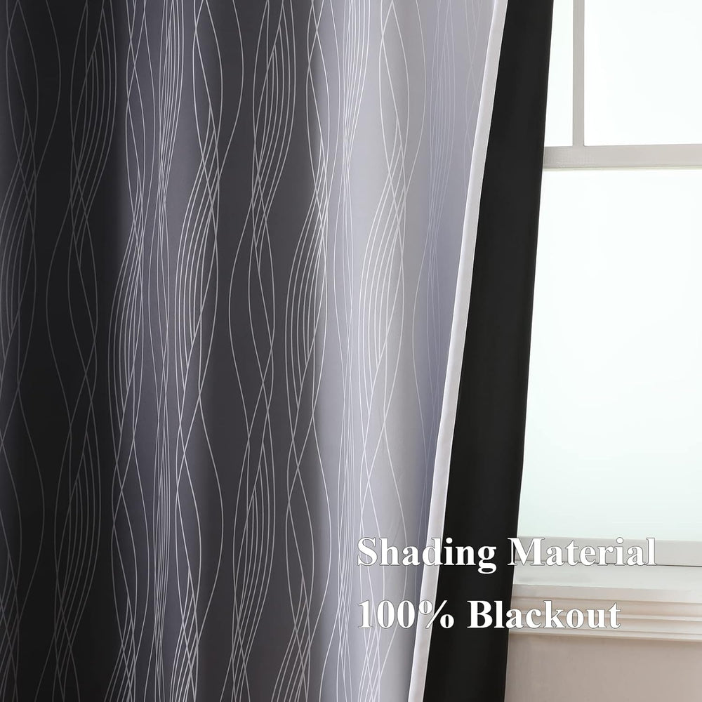 Black and Greyish White Ombre Blackout Curtains for Bedroom 52x84 Inch Long