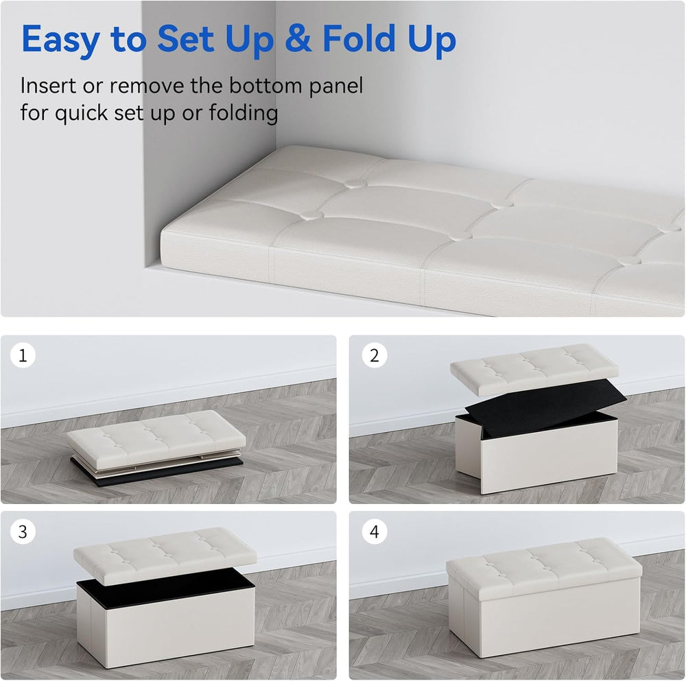 BRIAN & DANY 30 Inches Storage Ottoman Bench, Faux Leather Ottoman with S...
