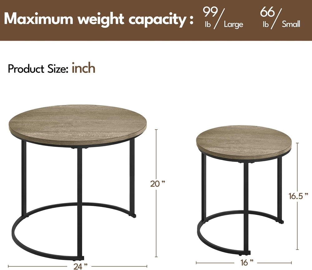 Yaheetech Nesting End Table Set of 2, Rustic Stacking Side Tables, Round Wood...