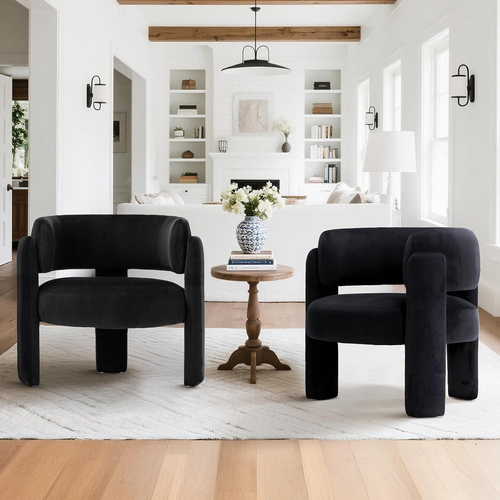 COLAMY Modern Velvet Accent Chairs Set of 2, Upholstered Barrel Chairs, Comfy...