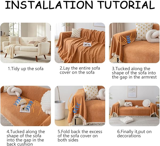 HANDONTIME Dark Orange Sofa Covers Couch Cover