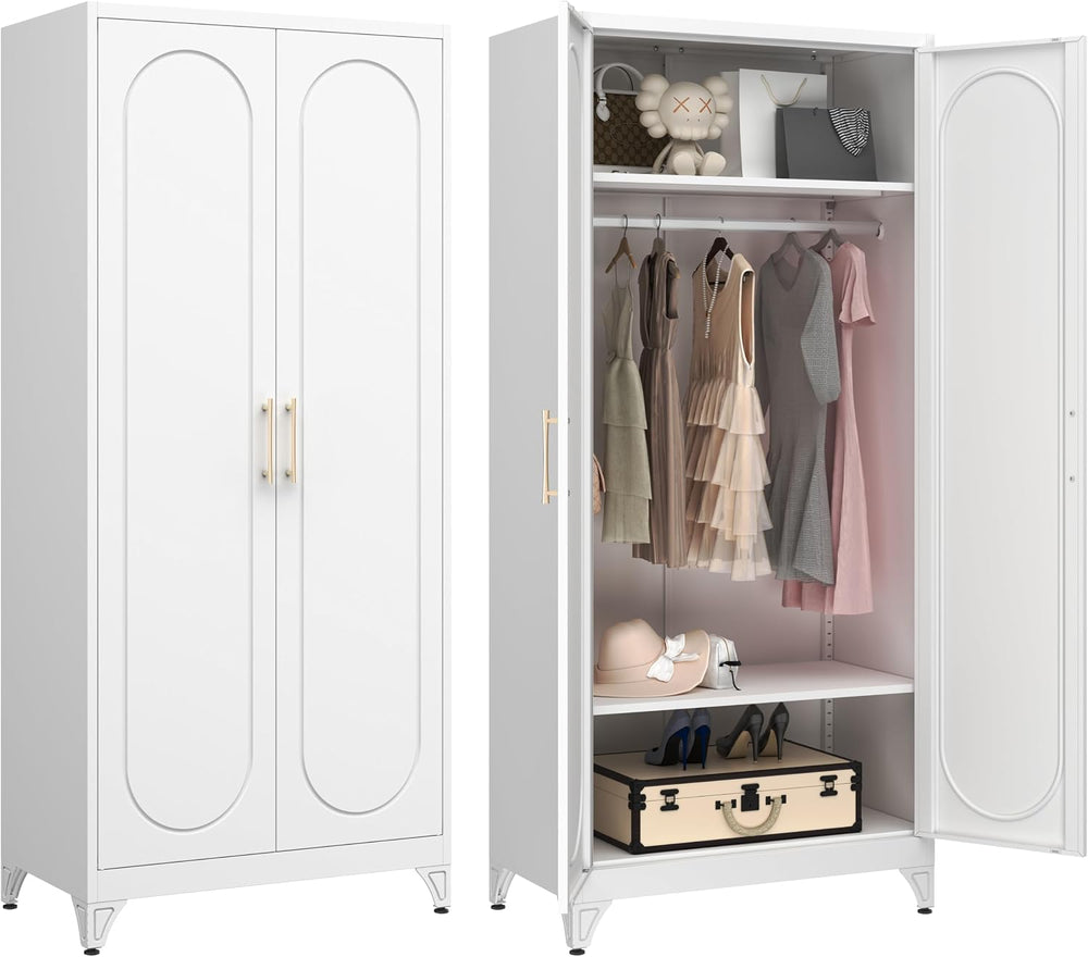 Armoire Wardrobe Closet with Hanging Rod and 2 Adjustable Shelves